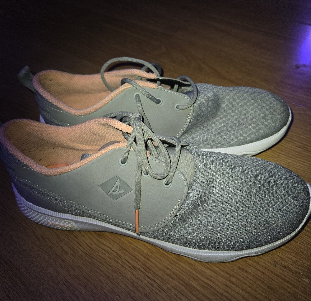 Sperry Gray and Peach Lace-Up Casual Sneakers